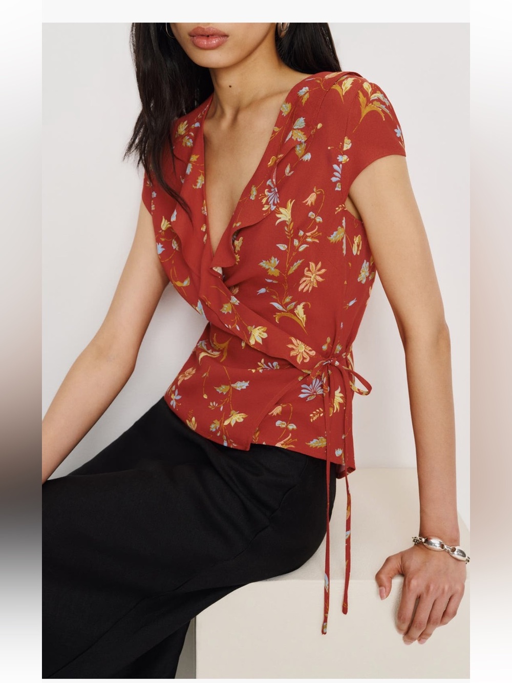 Reformation Clemence Print Wrap Top